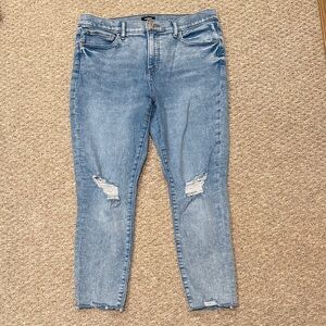 Express Light Blue Distressed Ankle Skinny Jeans